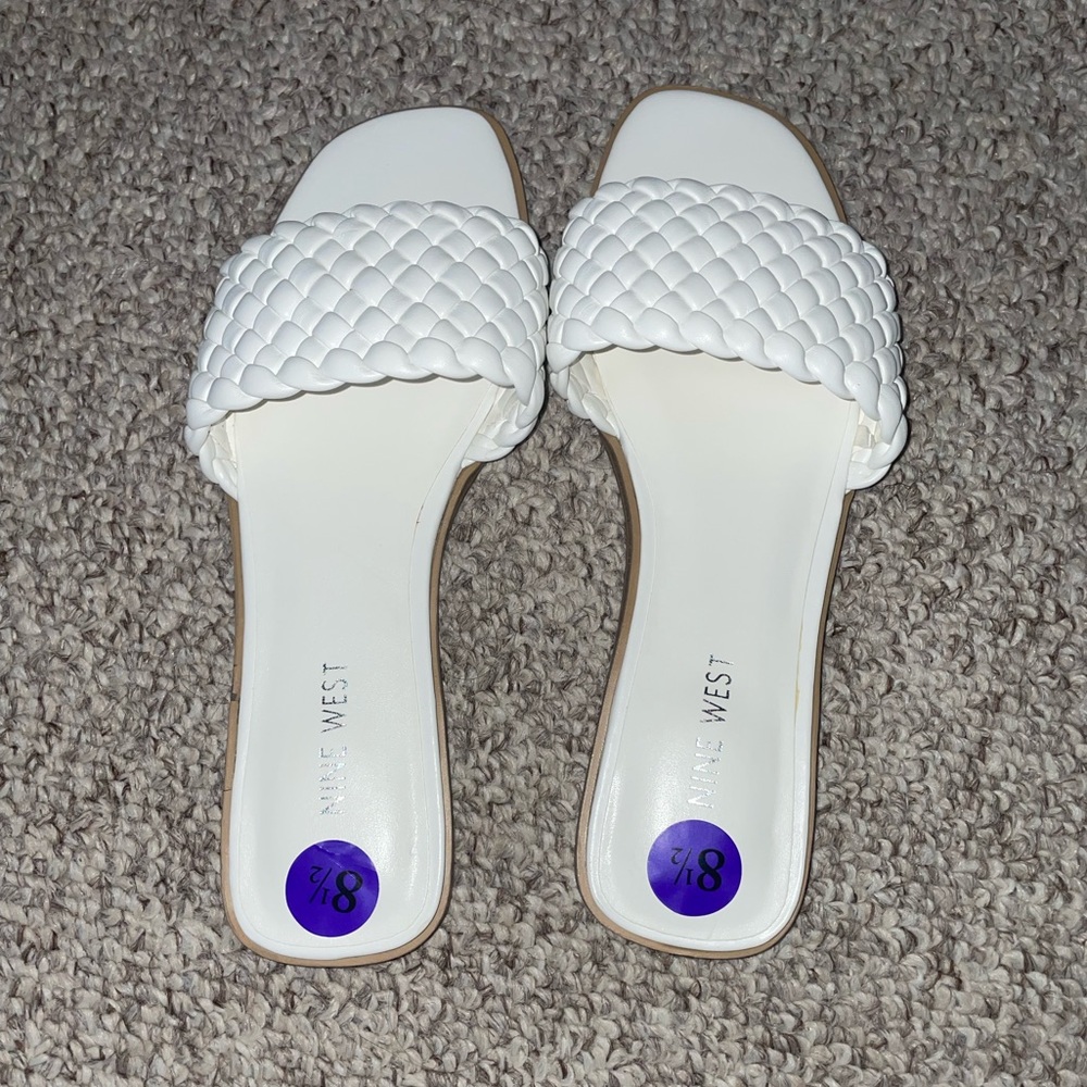 Nine West White Braided Slide Mules